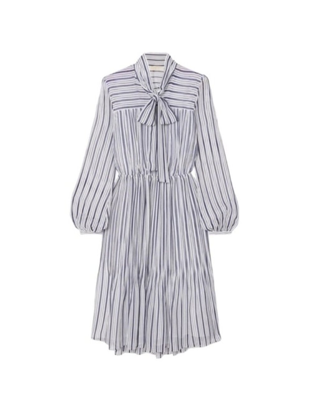 Michael Kors Carolina Striped Gauze Midi Dress Size Medium White Blue Stripes